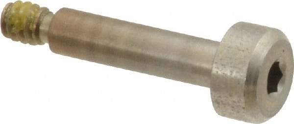 Made in USA - 1/8" Shoulder Diam x 1/2" Shoulder Length, #4-40 UNC, Hex Socket Precision Shoulder Screw - 303, 18-8 Stainless Steel with Nylon Locking Patch, Uncoated, 1/8" Head Height x 1/4" Head Diam - Top Tool & Supply