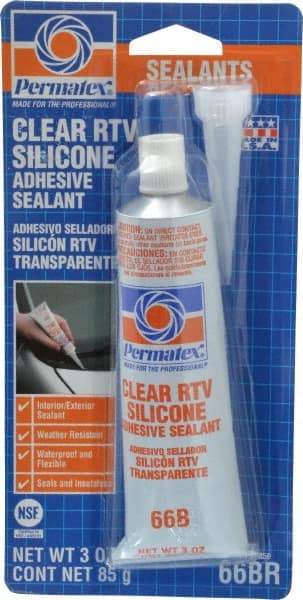 Permatex - 3 oz Tube Clear RTV Silicone Joint Sealant - -75 to 400°F Operating Temp, 24 hr Full Cure Time - Top Tool & Supply