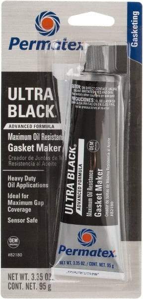 Permatex - 3.35 oz Oil Resistant Gasket Maker - -65 to 550°F, Black, Comes in Tube - Top Tool & Supply