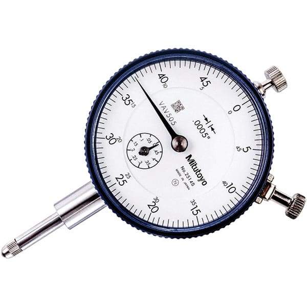 Mitutoyo - 1/2" Range, 0-50 Dial Reading, 0.0005" Graduation Dial Drop Indicator - 57mm Dial, 0.05" Range per Revolution, 0.0005" Accuracy, Revolution Counter - Top Tool & Supply