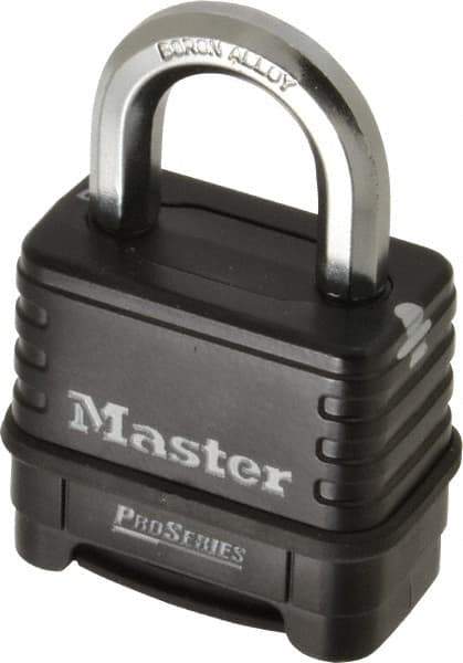 Master Lock - 2-1/4" Body Width x 2" Body Height, 1.063" Shackle Clearance, Die Cast Body & Boron Carbide Combination Lock - 3/8" Shackle Diam - Top Tool & Supply