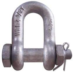 CM - 3/4" Nominal Chain Size, 4.75 Ton Carbon Steel Bolt Chain Shackle - 31/32" Diam, 7/8" Pin Diam, 1-1/4" Wide Inside Jaw, 1-1/4" Inside Width - Top Tool & Supply