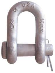 CM - 5/16" Nominal Chain Size, 1 Ton Carbon Steel Round Chain Shackle - 15/32" Diam, 3/8" Pin Diam, 17/32" Wide Inside Jaw, 17/32" Inside Width - Top Tool & Supply