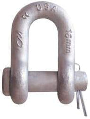 CM - 1/2" Nominal Chain Size, 3 Ton Carbon Steel Round Chain Shackle - 23/32" Diam, 5/8" Pin Diam, 13/16" Wide Inside Jaw, 13/16" Inside Width - Top Tool & Supply