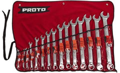 Proto - 15 Piece, 7mm to 32mm, 12 Point Tethered Combination Wrench Set - Metric Measurement Standard, Satin Chrome Finish, Comes in Nylon Roll - Top Tool & Supply