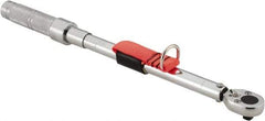 Proto - 3/8" Drive Micrometer Ratchet Head Tethered Torque Wrench - 20 Ft/Lb to 100 Ft/Lb Torque, 17" OAL, 1/2 Ft/Lb Graduation, Pear Head - Top Tool & Supply