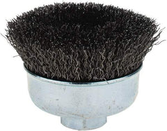 Weiler - 3" Diam, 5/8-11 Threaded Arbor, Steel Fill Cup Brush - 0.014 Wire Diam, 7/8" Trim Length, 14,000 Max RPM - Top Tool & Supply