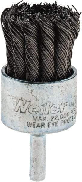 Weiler - 1-1/8" Brush Diam, Knotted, End Brush - 1/4" Diam Shank, 22,000 Max RPM - Top Tool & Supply