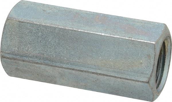 Made in USA - 3/4-10 UNC, 2-1/4" OAL Steel Standard Coupling Nut - Zinc-Plated Finish, 1" Width Across Flats - Top Tool & Supply