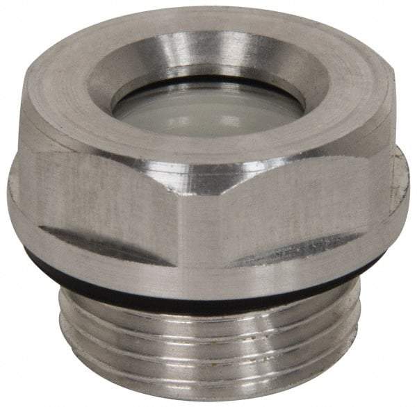 J.W. Winco - M42x1.5 Thread, 46mm Distance Across Flats, Aluminum Oil Level Sight Glasses - 50mm Flange Diameter, 9mm Head Height, 12mm Length Under Head - Top Tool & Supply