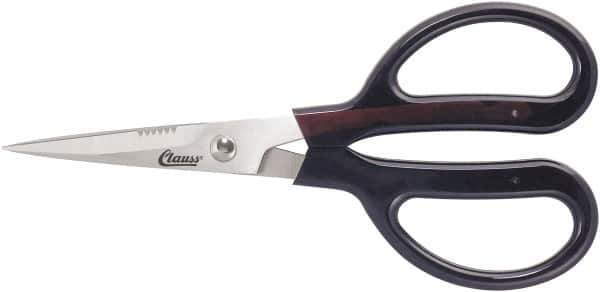 Clauss - 4" LOC, 7" OAL Stainless Steel Trimmers - Serrated, Plastic Coated Handle, For Paper, Fabric - Top Tool & Supply