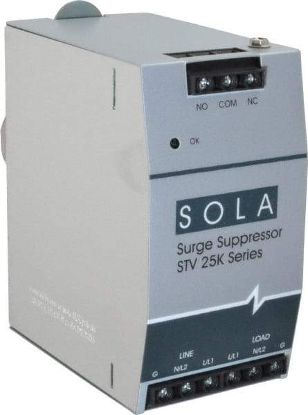 Sola/Hevi-Duty - 2.56 Inch Long x 4.87 Inch Wide x 4-3/4 Inch Deep, Hardwired Surge Protector - DIN Rail Mount, 120 V, 50 kA Surge Protection - Top Tool & Supply