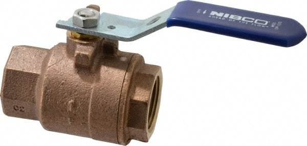 NIBCO - 1" Pipe, Full Port, Bronze Standard Ball Valve - 2 Piece, Inline - One Way Flow, FNPT x FNPT Ends, Lever Handle, 600 WOG, 150 WSP - Top Tool & Supply