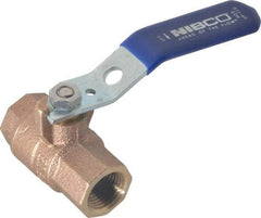 NIBCO - 1/2" Pipe, Full Port, Bronze Standard Ball Valve - 2 Piece, Inline - One Way Flow, FNPT x FNPT Ends, Lever Handle, 600 WOG, 150 WSP - Top Tool & Supply