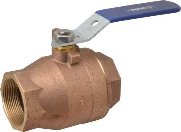 NIBCO - 2" Pipe, Full Port, Bronze Standard Ball Valve - 2 Piece, Inline - One Way Flow, FNPT x FNPT Ends, Lever Handle, 600 WOG, 150 WSP - Top Tool & Supply