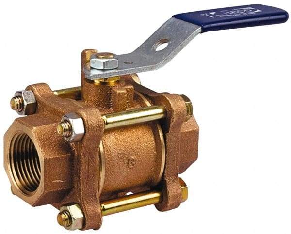 NIBCO - 2-1/2" Pipe, Full Port, Bronze Standard Ball Valve - 3 Piece, Inline - One Way Flow, FNPT x FNPT Ends, Locking Lever Handle, 600 WOG, 150 WSP - Top Tool & Supply