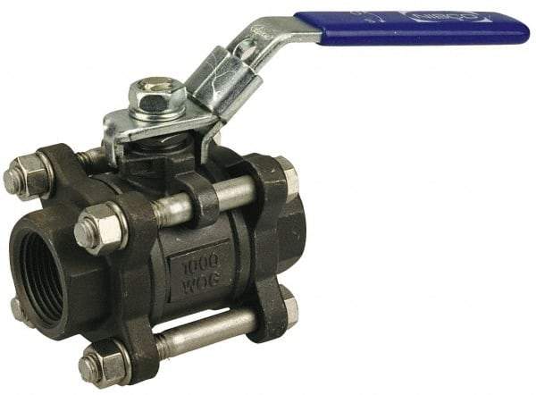 NIBCO - 1/4" Pipe, Full Port, Carbon Steel Standard Ball Valve - 3 Piece, Inline - One Way Flow, FNPT x FNPT Ends, Locking Lever Handle, 1,000 WOG - Top Tool & Supply