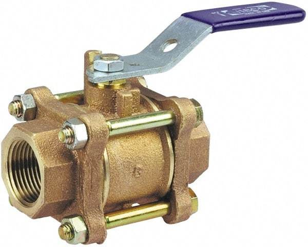 NIBCO - 2" Pipe, Full Port, Bronze Standard Ball Valve - 3 Piece, Inline - One Way Flow, FNPT x FNPT Ends, Lever Handle, 600 WOG, 150 WSP - Top Tool & Supply