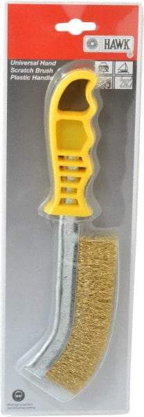 Made in USA - 1" Trim Length Brass Scratch Brass Brush - 5-1/2" Brush Length, 10" OAL, 1" Trim Length, Plastic Ergonomic Handle - Top Tool & Supply