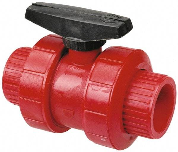 NIBCO - 2" Pipe, Full Port, PVDF True Union Design Ball Valve - 1 Piece, Inline - One Way Flow, FNPT x FNPT Ends, Wedge Handle, 150 WOG - Top Tool & Supply