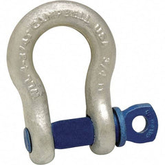 Campbell - 1/2" Nominal Chain Size, 2 Ton Carbon Steel Screw Anchor Shackle - 5/8" Pin Diam, 13/16" Wide Inside Jaw, 1-1/4" Inside Width, 1-1/4" Max Body Thickness - Top Tool & Supply