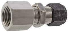 Parker - 3/8" OD, Stainless Steel Bulkhead Female Connector - 3/4" Hex, Comp x FNPT Ends - Top Tool & Supply