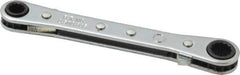 Proto - 1/4" x 5/16" 12 Point Reversible Ratcheting Box Wrench - Double End, 1-5/8" Head Diam x 1/2" Head Thickness, 4-3/8" OAL, Steel, Chrome Finish - Top Tool & Supply