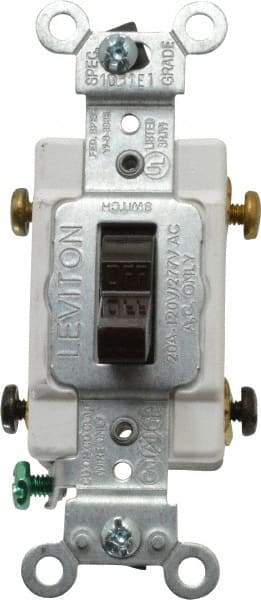 Leviton - 2 Pole, 120 to 277 VAC, 20 Amp, Commercial Grade, Toggle, Wall and Dimmer Light Switch - 1.31 Inch Wide x 4.06 Inch High - Top Tool & Supply