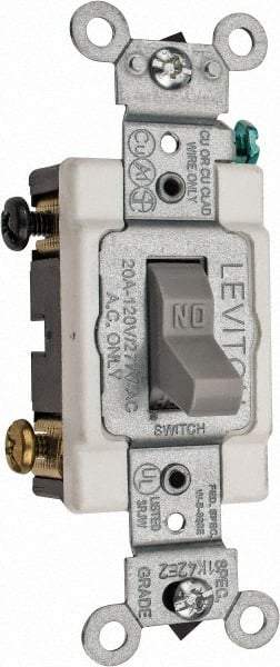 Leviton - 2 Pole, 120 to 277 VAC, 20 Amp, Commercial Grade, Toggle, Wall and Dimmer Light Switch - 1.31 Inch Wide x 4.06 Inch High - Top Tool & Supply