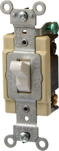 Leviton - 4 Pole, 120 to 277 VAC, 20 Amp, Commercial Grade, Toggle, Wall and Dimmer Light Switch - 1.31 Inch Wide x 4.06 Inch High - Top Tool & Supply