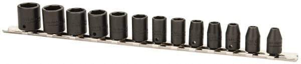 Proto - 13 Piece 1/4" Drive Impact Socket Set - 6 Points, 4mm to 10mm Range, Metric Measurement Standard - Top Tool & Supply