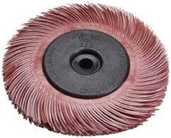 3M - 6" Diam, 7/16" Max Face Width, Plain Hole Radial Bristle Brush - 220 Grit, Very Fine Grade, 10,000 Max RPM, Red - Top Tool & Supply