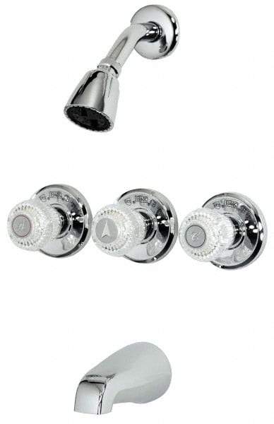 B&K Mueller - Concealed, Three Handle, Chrome Coated, Brass, Valve, Shower Head and Tub Faucet - Knob Handles, 8 Inch Mounting Centers, Acrylic Handles - Top Tool & Supply