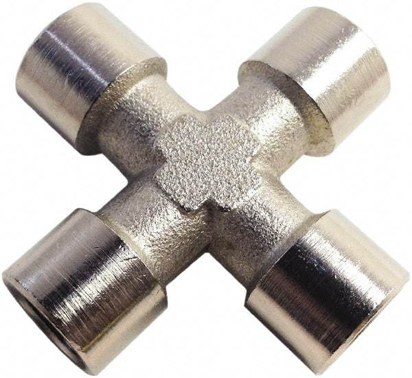 Legris - 1/4 Female Thread, Nickel Plated Brass Industrial Pipe Female Cross - FBSPP, 870 psi - Top Tool & Supply