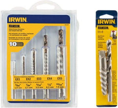 Irwin Hanson - 12 Piece Spiral Flute Screw Extractor & Drill Set - Screw Range 3/16 to 3/4, 5/8 to 7/8" - Top Tool & Supply