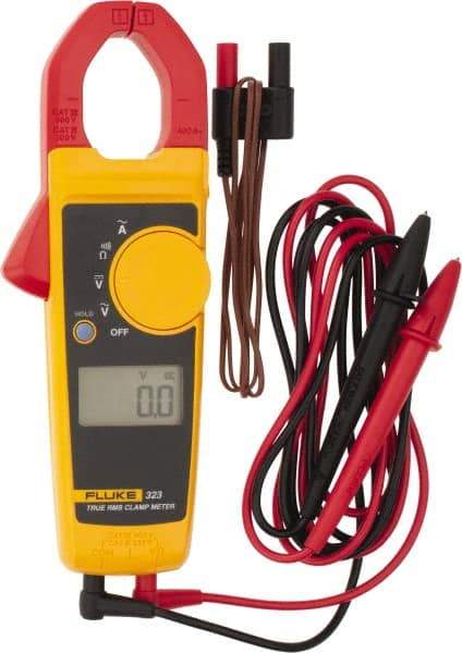 Fluke - 323, CAT IV, CAT III, Digital True RMS Clamp Meter with 1.18" Clamp On Jaws - 600 VAC/VDC, 400 AC Amps, Measures Voltage, Continuity, Current, Resistance - Top Tool & Supply