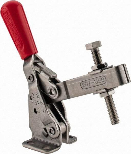 De-Sta-Co - 450 Lb Holding Capacity, Vertical Handle, Manual Hold Down Toggle Clamp - 57° Handle Movement, 99° Bar Opening, U-Bar, Flanged Base, Stainless Steel - Top Tool & Supply