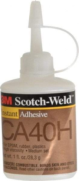 3M - 1 oz Bottle Yellow Instant Adhesive - Series CA40H, 5 to 40 sec Fixture Time, 24 hr Full Cure Time, Bonds to Cardboard, Cork Board, Fabric, Fiberglass, Foam, Metal, Paper, Plastic, Rubber & Vinyl - Top Tool & Supply