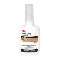 3M - 1 oz Bottle Clear Instant Adhesive - Series CA100, 20 to 70 sec Fixture Time, 24 hr Full Cure Time, Bonds to Cardboard, Cork Board, Fabric, Fiberglass, Foam, Metal, Plastic, Rubber & Vinyl - Top Tool & Supply