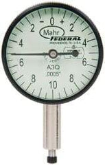 Mahr - 0.05" Range, 0-10-0 Dial Reading, 0.0005" Graduation Dial Drop Indicator - 1-1/4" Dial, 0.02" Range per Revolution, 0.0005" Accuracy, Revolution Counter - Top Tool & Supply