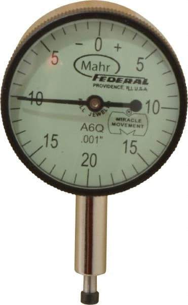 Mahr - 0.1" Range, 0-20-0 Dial Reading, 0.001" Graduation Dial Drop Indicator - 1-1/4" Dial, 0.04" Range per Revolution, 0.001" Accuracy, Revolution Counter - Top Tool & Supply