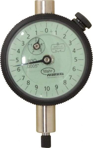 Mahr - 0.05" Range, 0-10-0 Dial Reading, 0.0005" Graduation Dial Drop Indicator - 1-3/4" Dial, 0.02" Range per Revolution, 0.0005" Accuracy, Revolution Counter - Top Tool & Supply