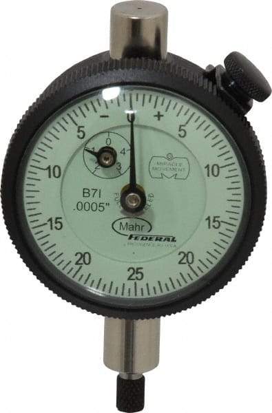 Mahr - 1/8" Range, 0-25-0 Dial Reading, 0.0005" Graduation Dial Drop Indicator - 1-3/4" Dial, 0.05" Range per Revolution, 0.0005" Accuracy, Revolution Counter - Top Tool & Supply