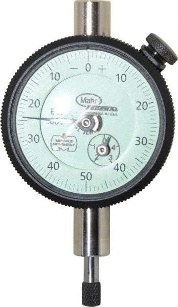 Mahr - 1/4" Range, 0-50-0 Dial Reading, 0.001" Graduation Dial Drop Indicator - 1-3/4" Dial, 0.1" Range per Revolution, 0.001" Accuracy, Revolution Counter - Top Tool & Supply