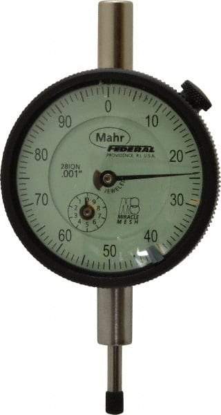 Mahr - 1/2" Range, 0-100 Dial Reading, 0.001" Graduation Dial Drop Indicator - 2-1/4" Dial, 0.1" Range per Revolution, 0.001" Accuracy, Revolution Counter - Top Tool & Supply