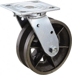 Value Collection - 6" Diam x 2" Wide, Metal With Groove Swivel Caster - 1,000 Lb Capacity, Top Plate Mount, 4" x 4-1/2" Plate, Roller Bearing - Top Tool & Supply