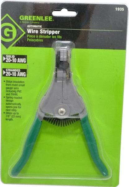 Greenlee - 20 to 10 AWG Capacity Automatic Wire Stripper - 7-1/8" OAL, Plastic Cushion Handle - Top Tool & Supply