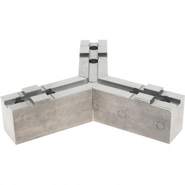 Abbott Workholding Products - Tongue & Groove Attachment, Square Soft Lathe Chuck Jaw - 3 Jaws, Steel, 1.5748" Btw Mount Hole Ctrs, 4-1/2" Long x 1-1/2" Wide x 2" High, 0.4724" Groove, 0.4724" & 12mm Fastener - Top Tool & Supply