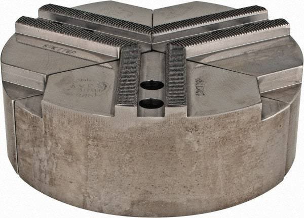 Abbott Workholding Products - 1.5mm x 60° Serrated Attachment, Round Soft Lathe Chuck Jaw - 3 Jaws, Steel, 0.7874" Btw Mount Hole Ctrs, 6" Wide x 2" High, 0.4724" Groove, 0.3937" & 10mm Fastener - Top Tool & Supply