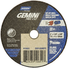 3 × 1/8 × 3/8″ Gemini Free Cut Small Diameter Cut-Off Wheel <=3″ A 36 T Type 01/41 - Top Tool & Supply